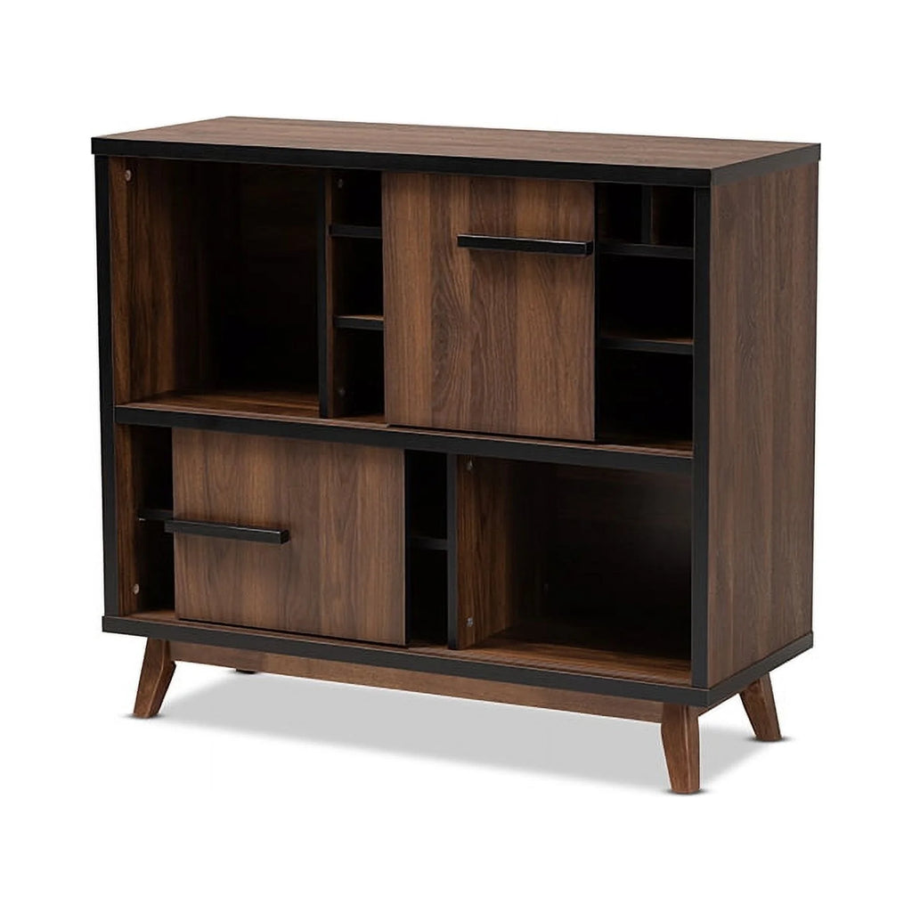 Walnut Brown and Black Wood Wine Storage Cabinet F87853
