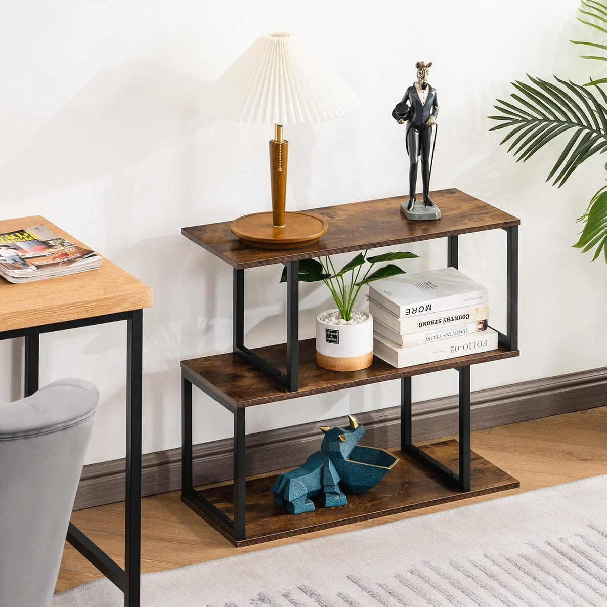 2-Tier S-Shaped Wooden Bookshelf D263