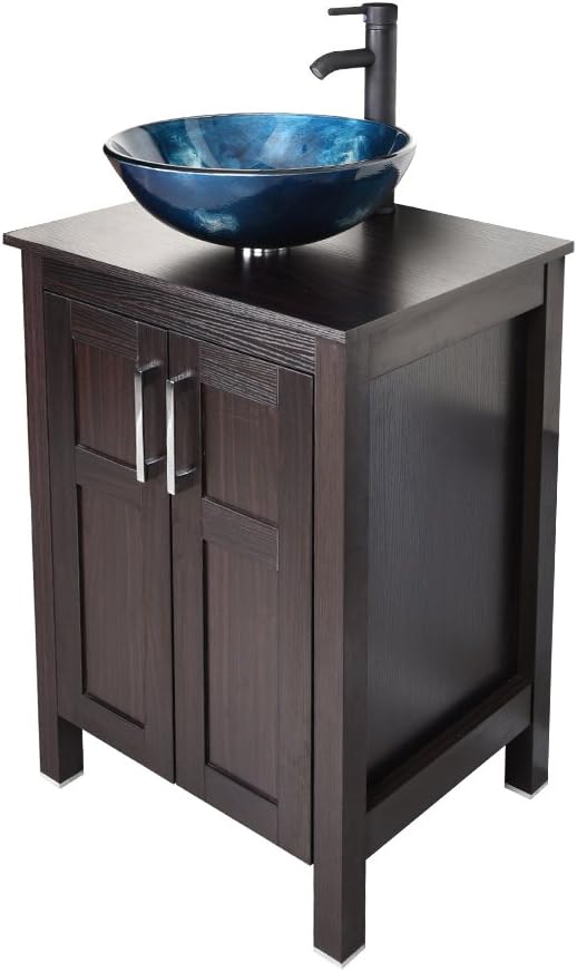 24 Inches Dark Coffee Bathroom Vanity Set with Top and 2-Door Cabinet C4107