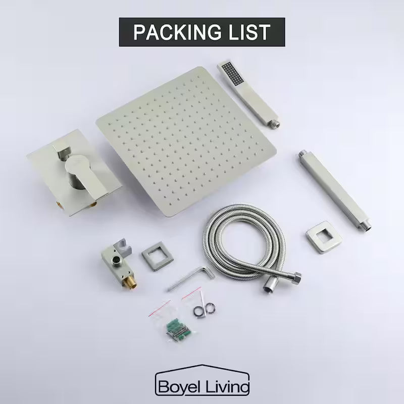 12 in. Ceiling Mount Dual Shower Heads with Pressure Balance Valve in Brushed Nickel B873628