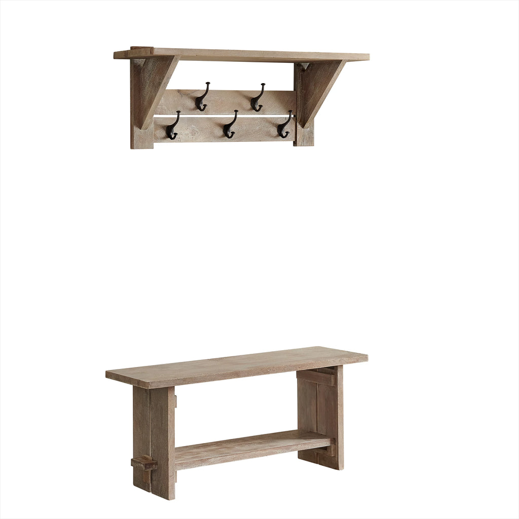Mango Wood Bench and Coat Hook with Shelf X352