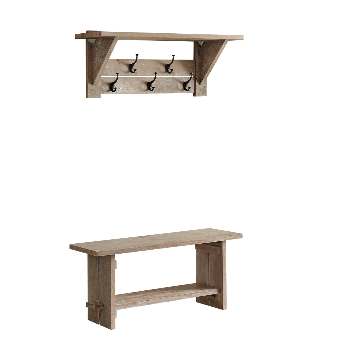 Mango Wood Bench and Coat Hook with Shelf X352