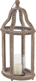 Rustic Wood and Glass Candle Lantern, 10W x 29H, Brown G885