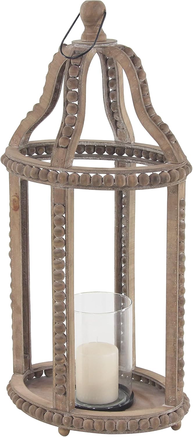 Rustic Wood and Glass Candle Lantern, 10W x 29H, Brown G885