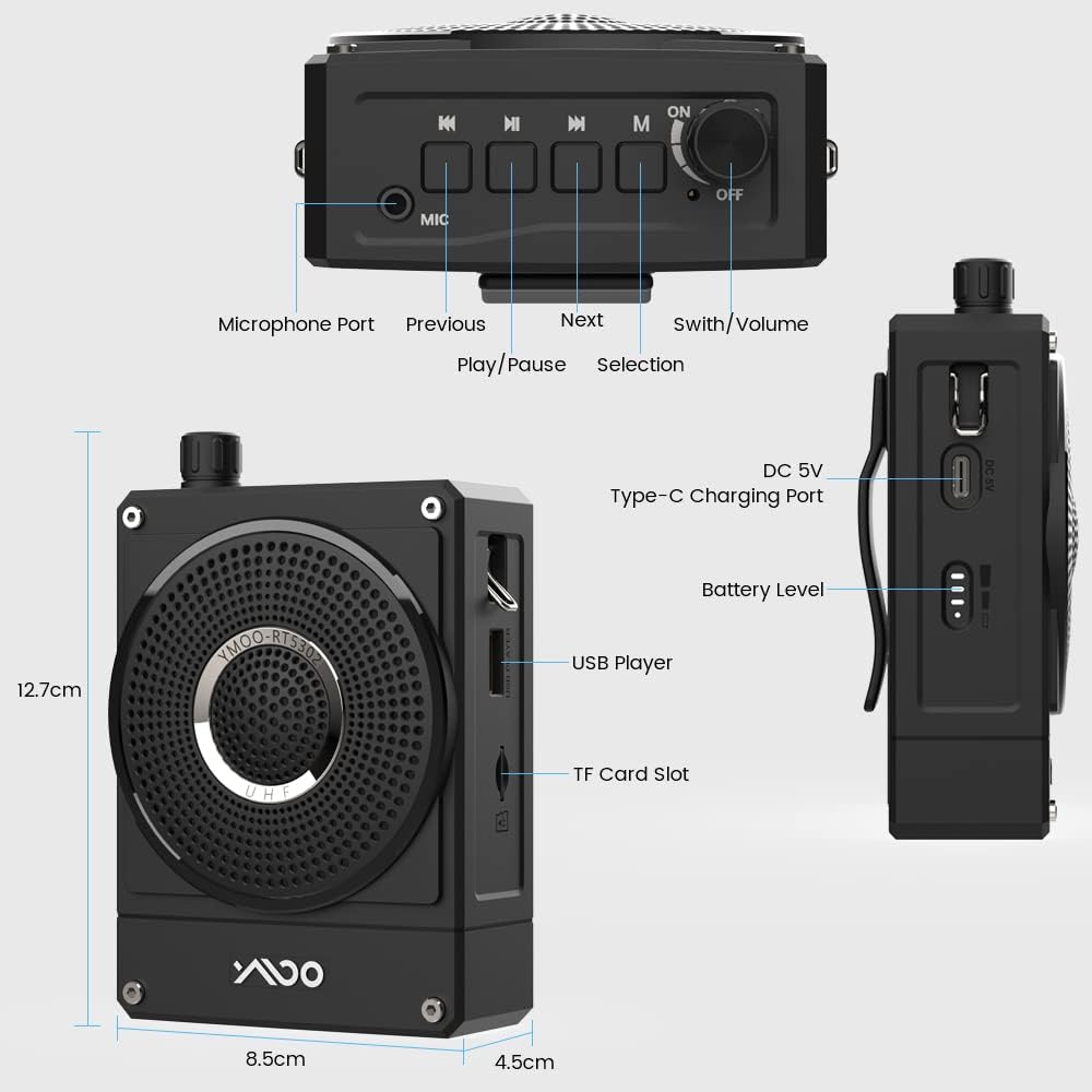 10W 1800mAh Rechargeable Voice Amplifier with UHF Wireless Microphone Headset, Pack of 2 W758