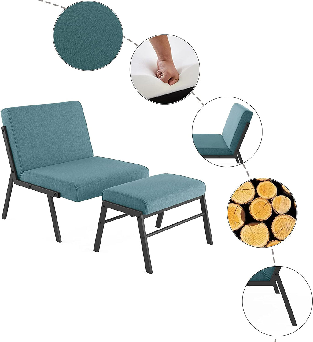 Blue Linen Upholstered Accent Chair with Ottoman U234
