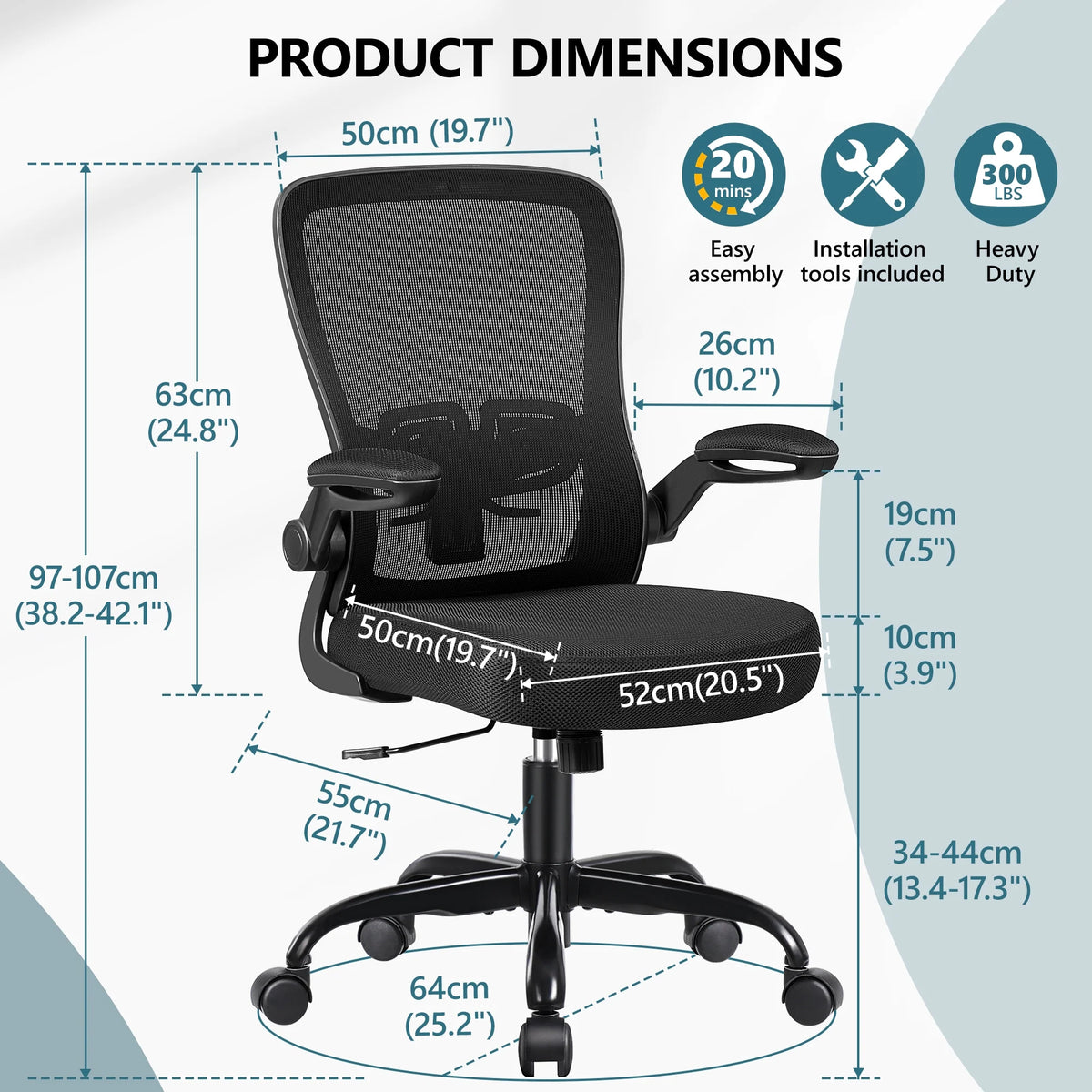 Black Ergonomic Office Chair with Lumbar Support and Flip up Arms G79367