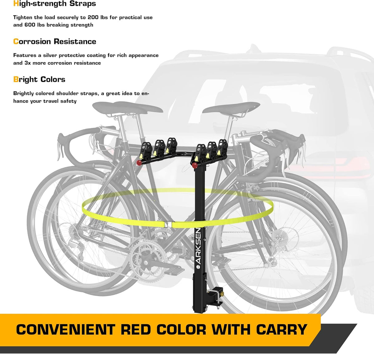 3 Bike Hitch Mount Carrier with Tie Down Strap I795