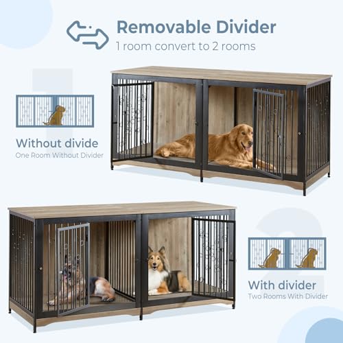 71'' Wooden Double Dog Crate Kennel Cage, Brown G338592