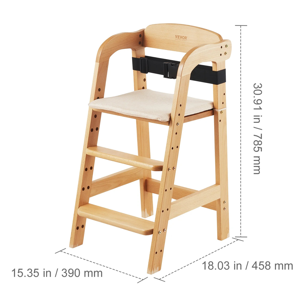 Wooden Baby HighChair with Adjustable Legs Solid Wood U23550