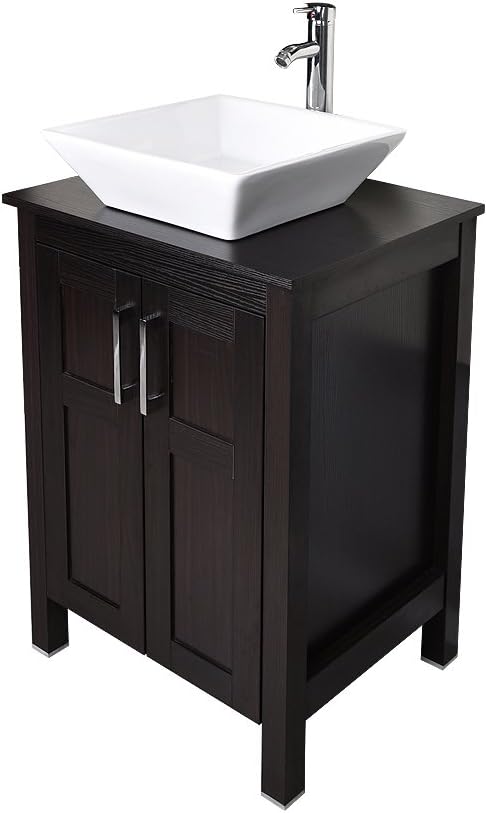 24 Inches Dark Coffee Bathroom Vanity Set with Top and 2-Door Cabinet C4107