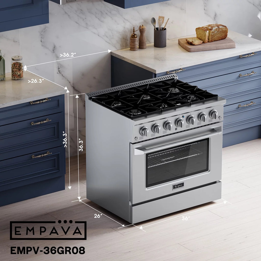 36 in. 5.2 cu. ft. Single Oven Gas Range with 6 Sealed Burners and Continuous Grates in Stainless Steel W843