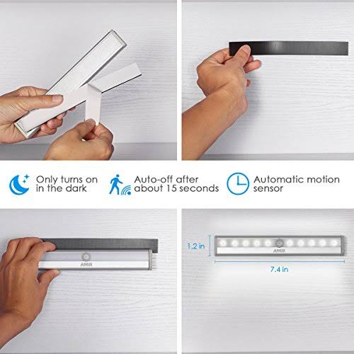 Motion Sensor Closet Lights, Portable 10-LED Wireless Cabinet Light Bar with Magn A9075