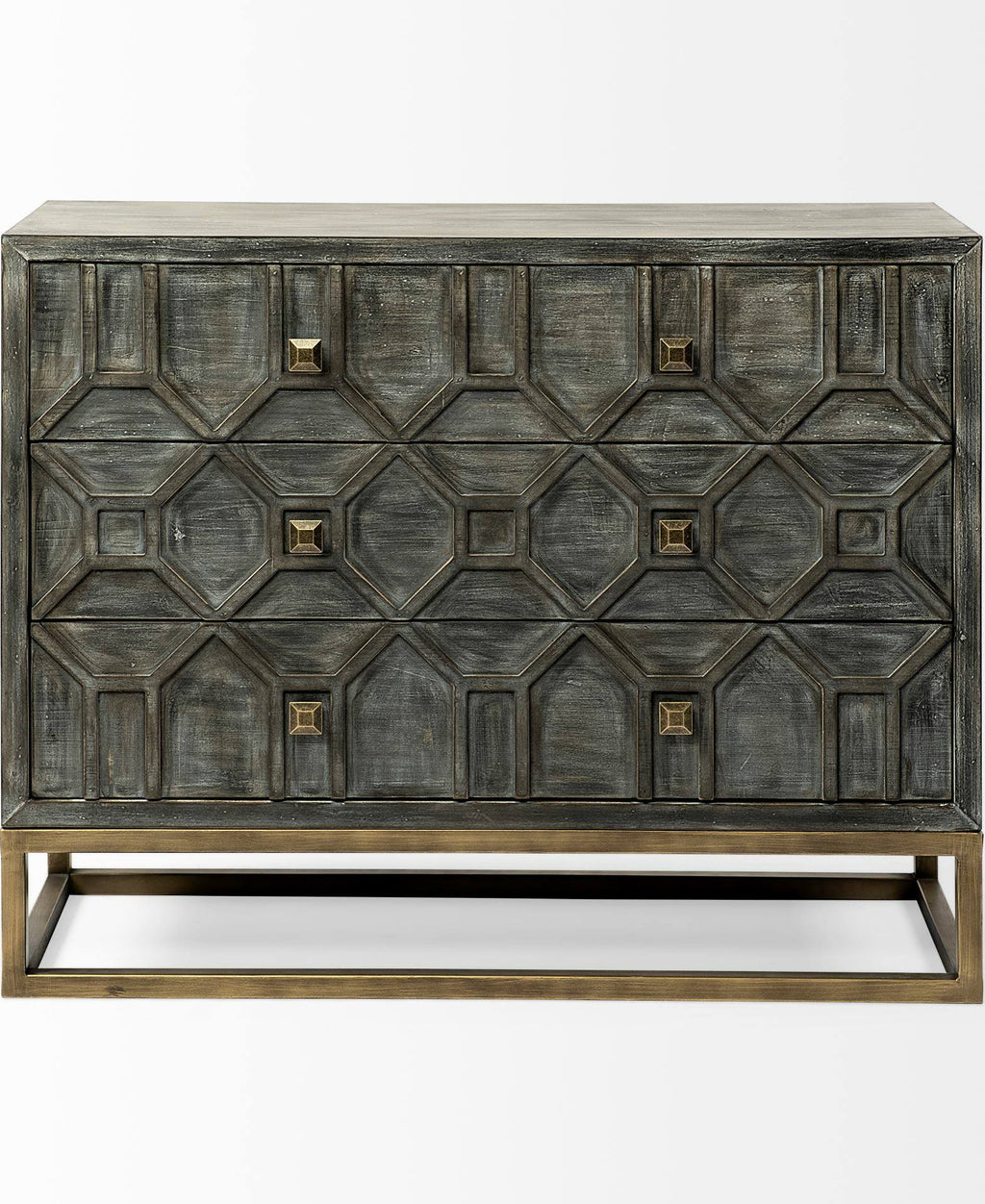 Solid Wood and Brass 3 Drawer Cabinet in Brown D854924