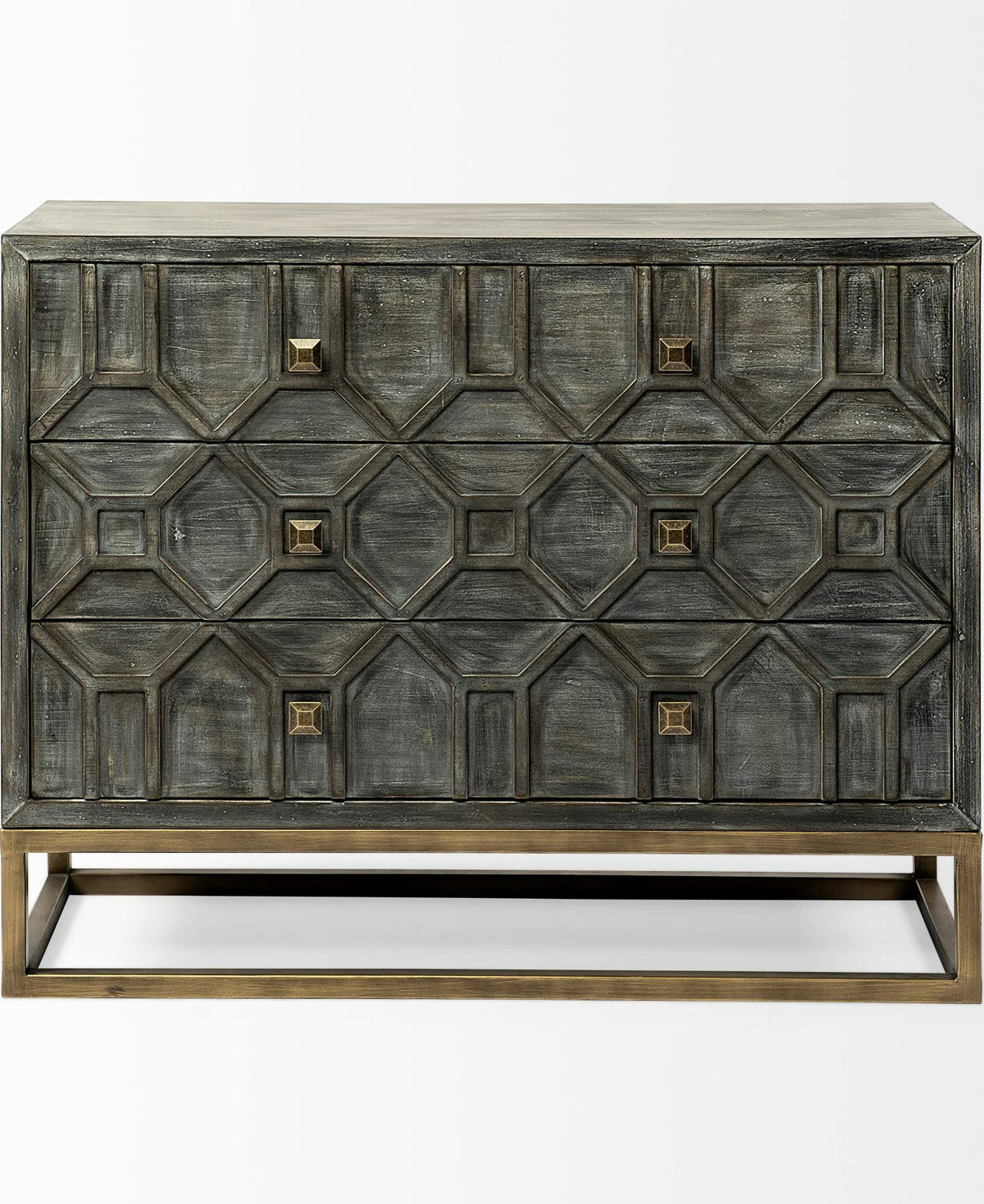 Solid Wood and Brass 3 Drawer Cabinet in Brown D854924