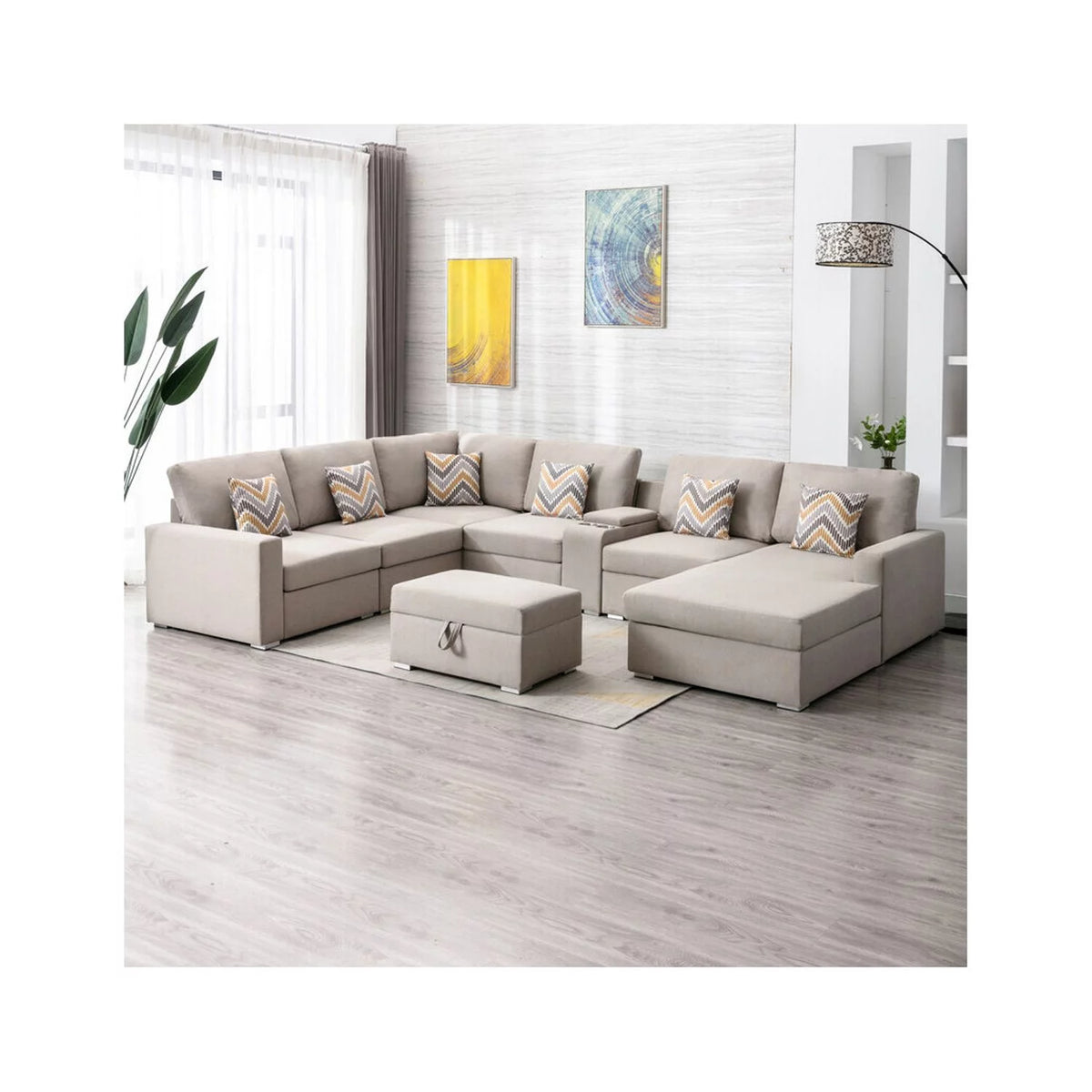 Linen Fabric Reversible Chaise Sectional Sofa X868417