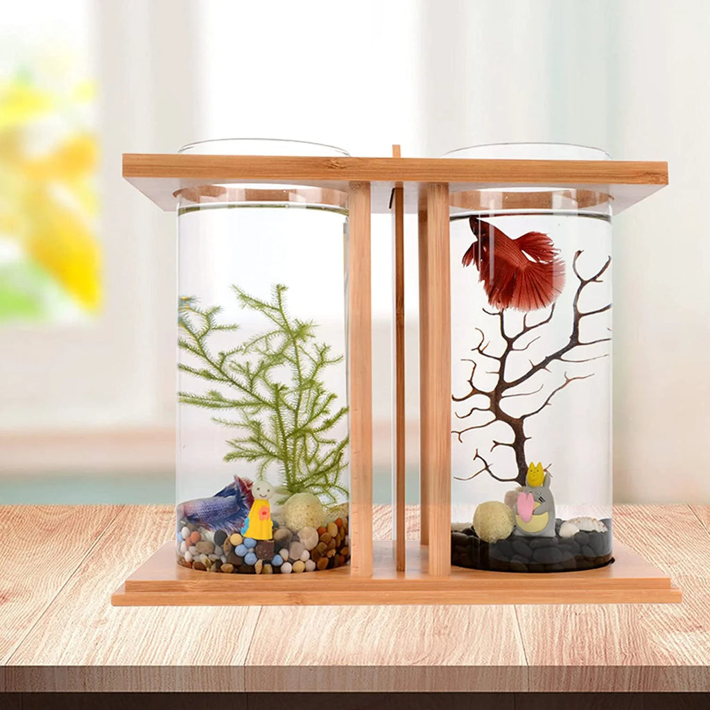 Bamboo Fish Bowl Glass Aquarium Mini Fish Tank Z936