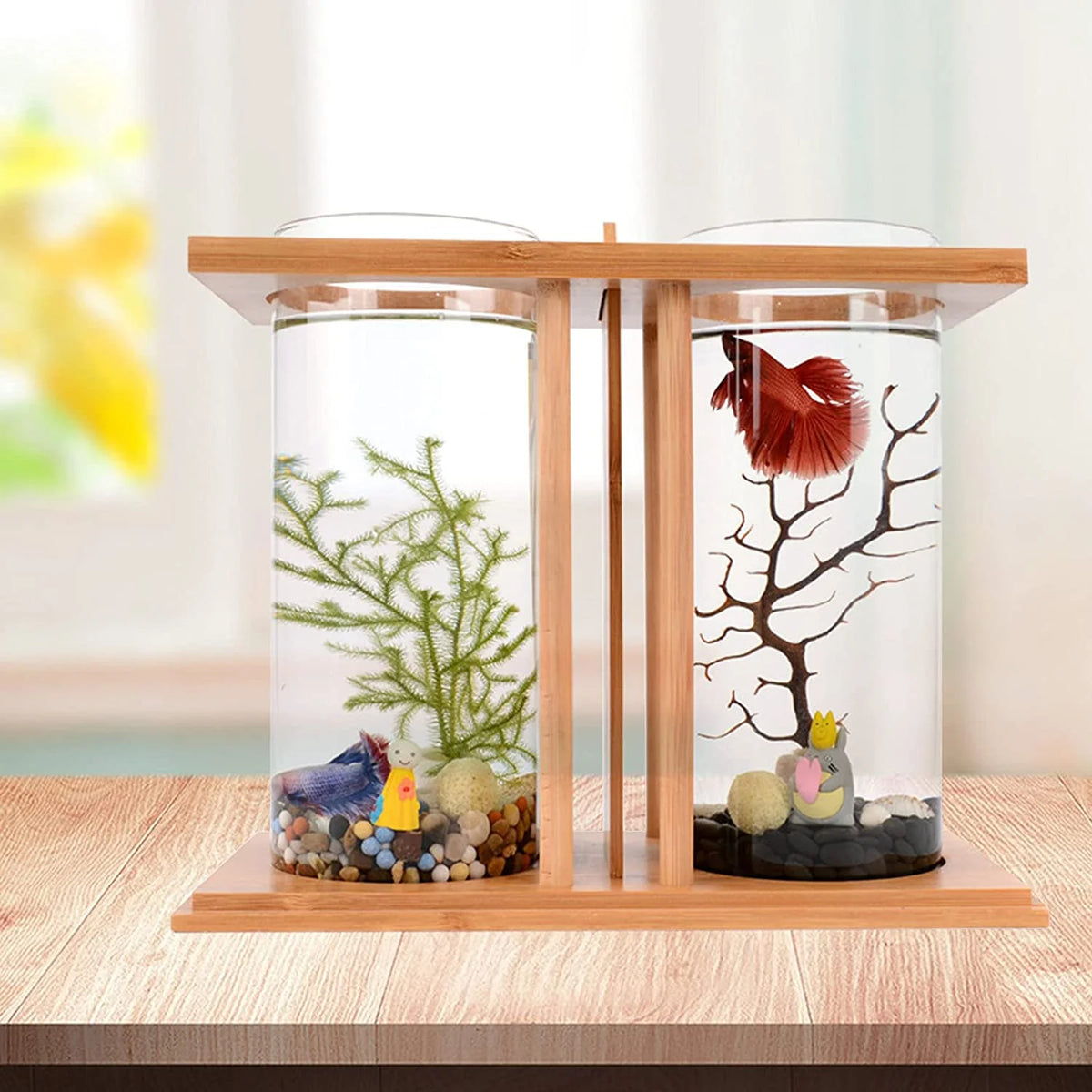 Bamboo Fish Bowl Glass Aquarium Mini Fish Tank Z936