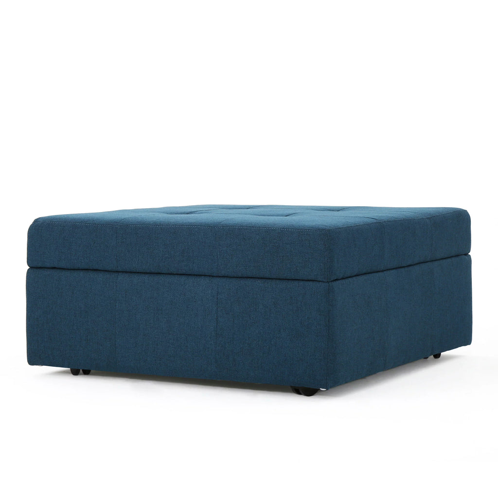 Navy Blue Tufted Fabric Storage Ottoman with Rolling Casters Q501