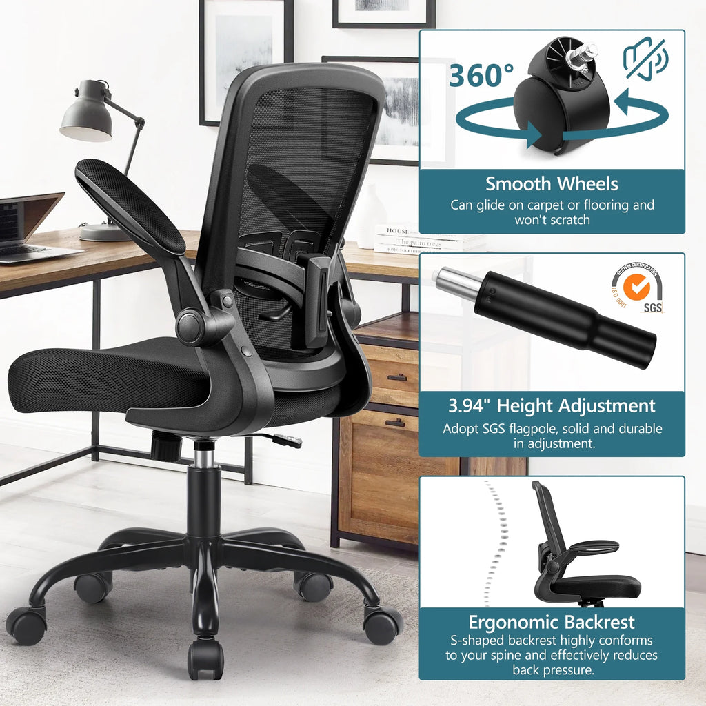 Black Ergonomic Office Chair with Lumbar Support and Flip up Arms G79367