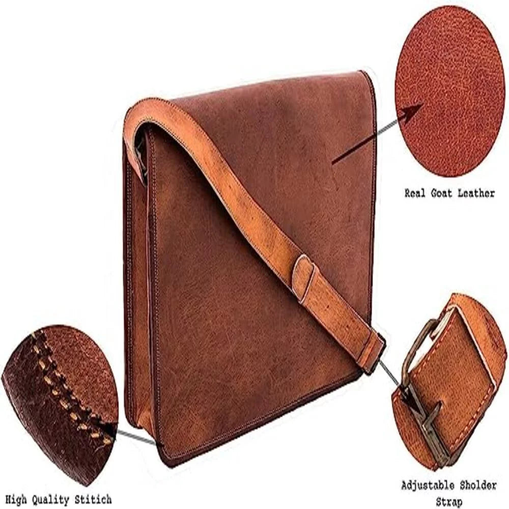Goat Leather Canvas Messenger Bag B9957