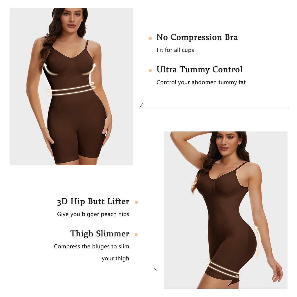 3 Packs Low Back Mid Thigh Bodysuit Shapewear Y1503