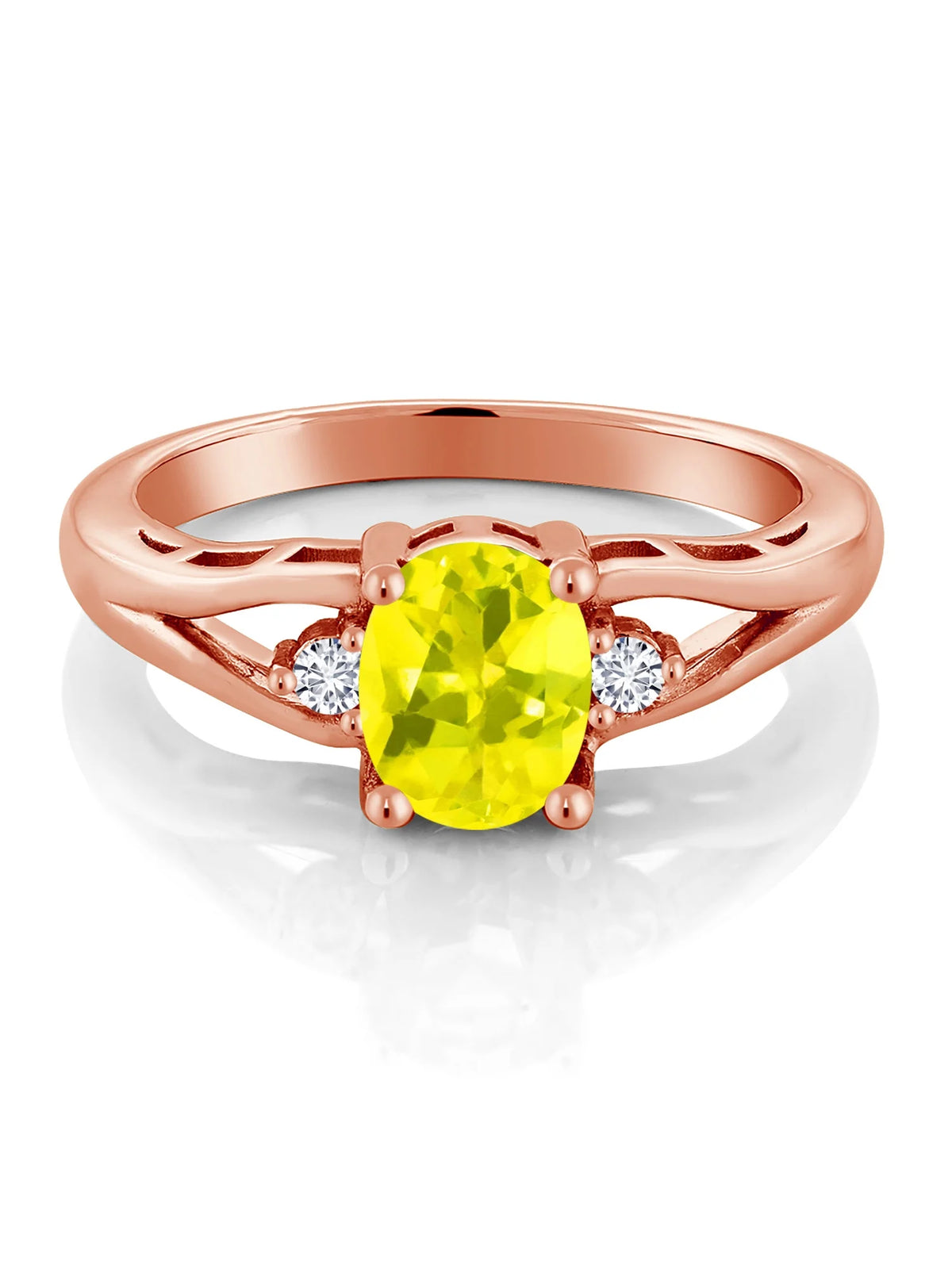 18K Rose Gold Plated Silver Canary Mystic Topaz and White Lab Grown Diamond 3 Stone Engagement Ring U3567