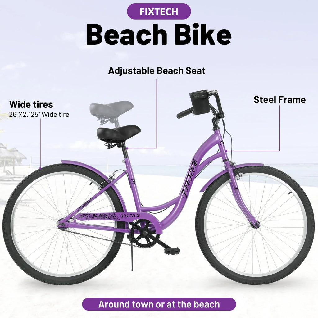 White 26 inch 7 Speed Foldable Cruiser Bike with Basket P729