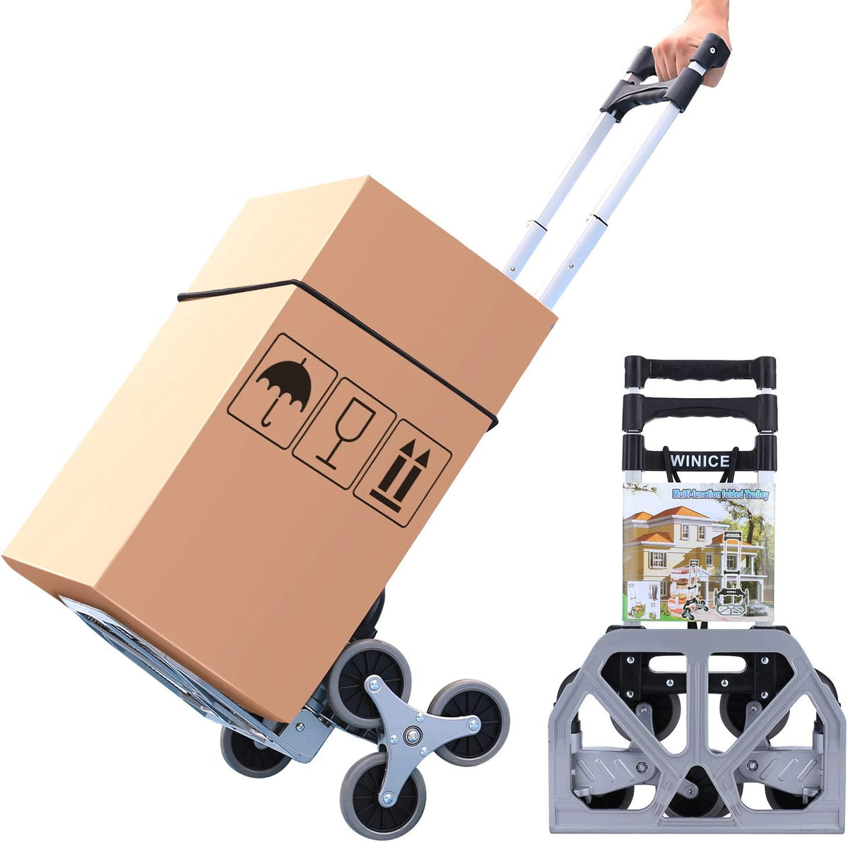 6-Wheel Folding Hand Truck with Telescoping Handle, 165 LB Load Capacity, Pack of 2 B876085