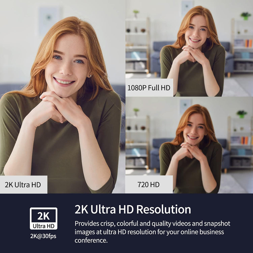 2K Ultra HD Zoomable Webcam with Dual Microphone and Tripod G456687