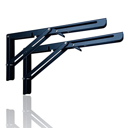 Black 14 Inch Heavy Duty Metal Folding Shelf Bracket 2 Pack D90924