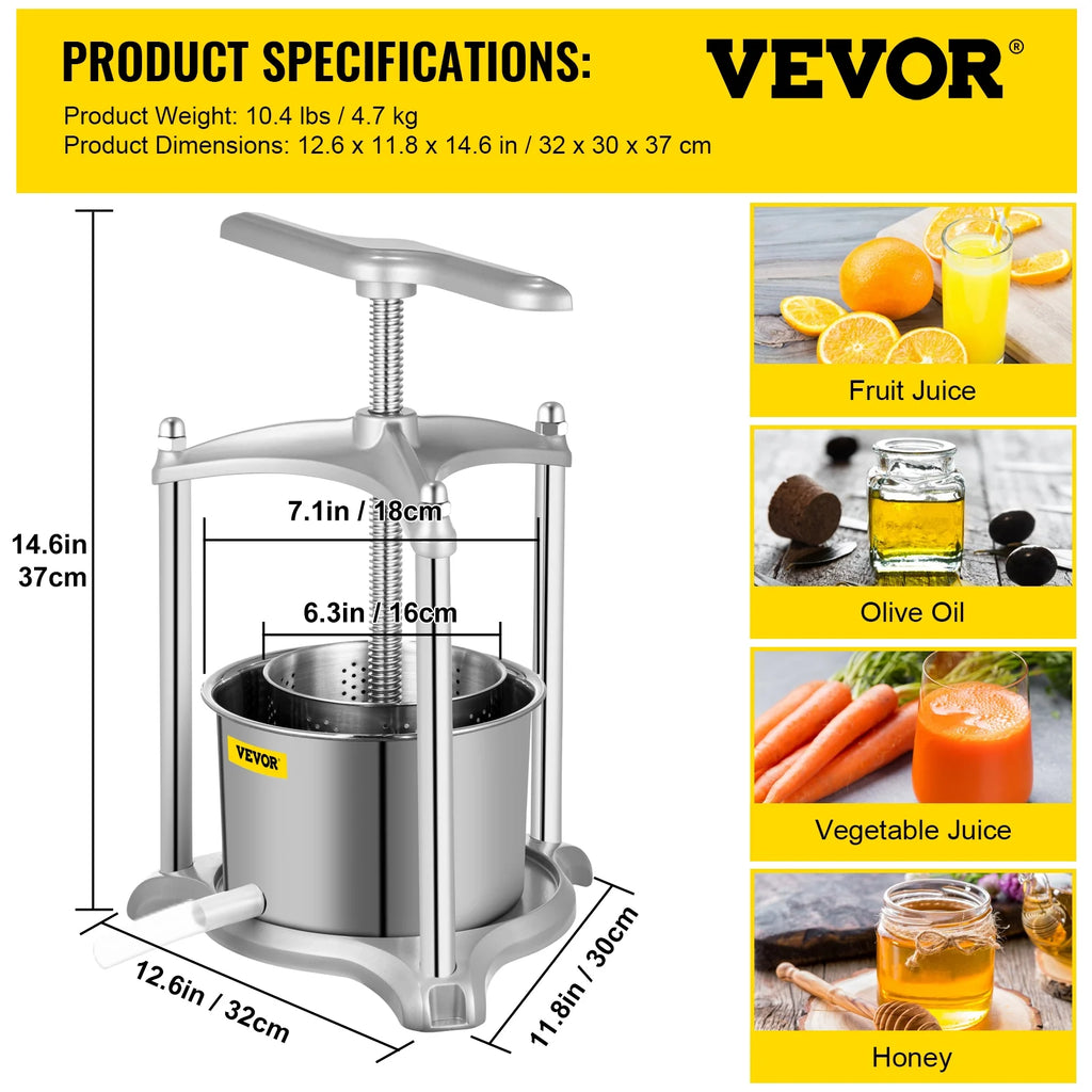 3 L Dual Stainless Steel Barrels Wine Press Machine H438792