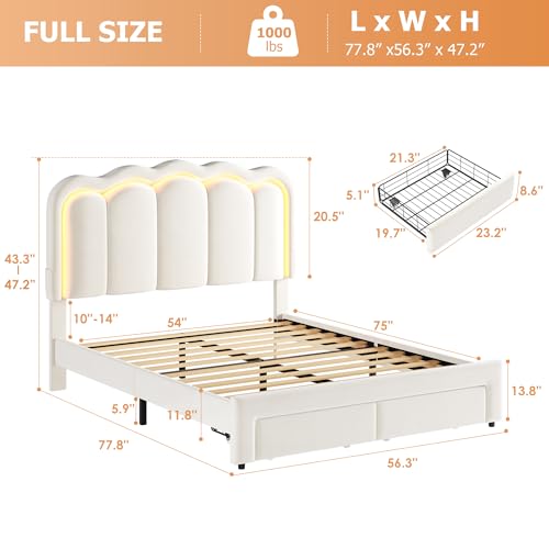 Beige Velvet Twin Upholstered Platform Bed with Storage Drawer I731112