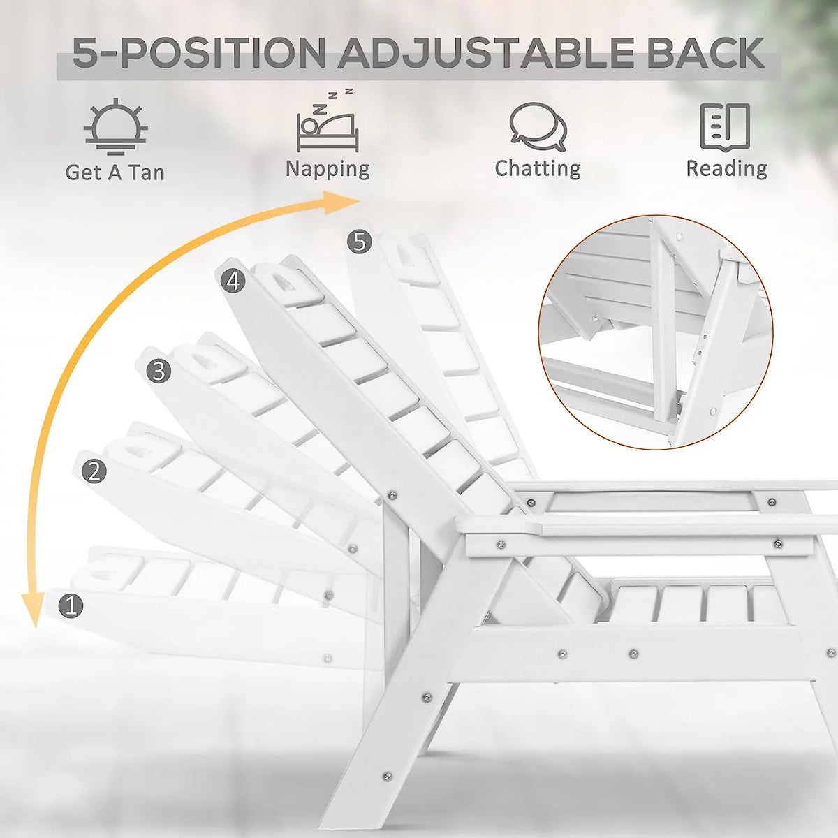 White 5-Position Adjustable HDPE Chaise Lounge Y435565