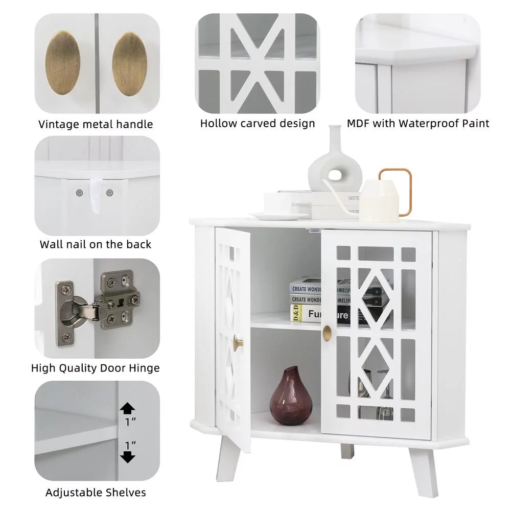White 32" Corner Storage Cabinet with 2 Doors and 2-Tier Shelves H6491