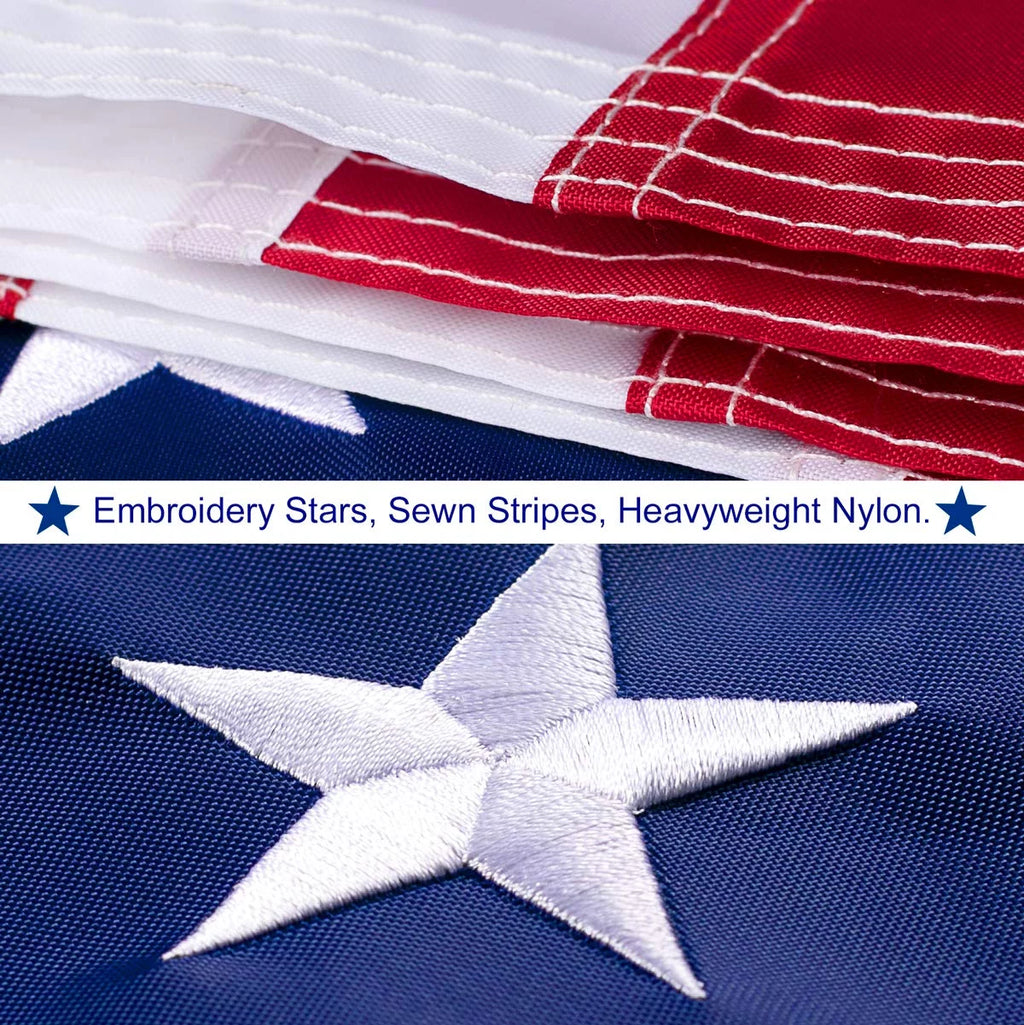 10x15 FT Nylon American Flag with Embroidered Stars D2807