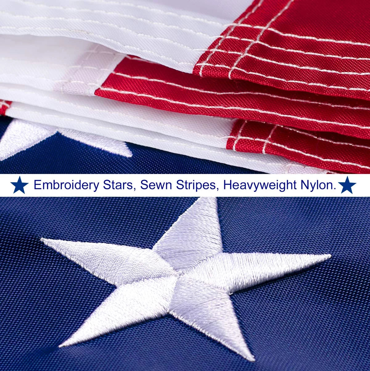 10x15 FT Nylon American Flag with Embroidered Stars D2807