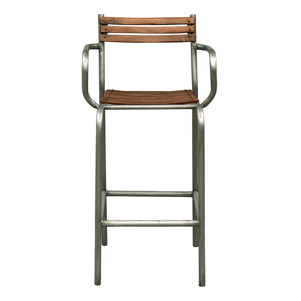 Brown Wood and Metal Frame Bar Stool F48926
