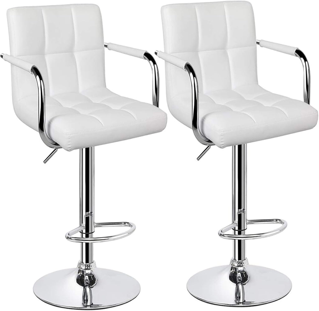 White Set of 2 Swivel Adjustable Bar Stools with Arms Z452234