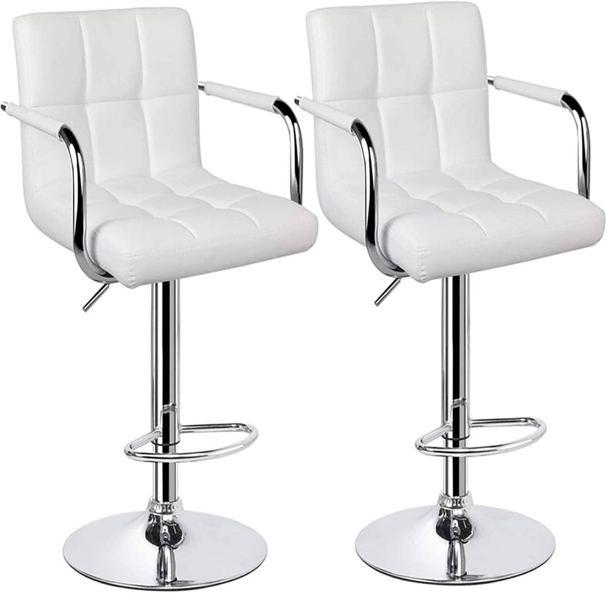White Set of 2 Swivel Adjustable Bar Stools with Arms Z452234