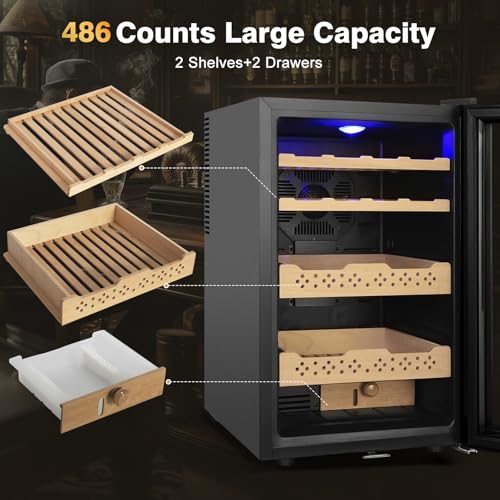 Electric Cooler Cabinet 35L with Temperature and Humidity Control, Spanish Cedar Wood Shelves and Safety Lock U7404