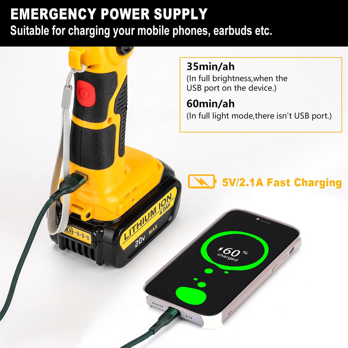 360° Outdoor Camping Lantern with Hooks, 26W 2000LM, for Dewalt 20V Li-ion Battery K8804