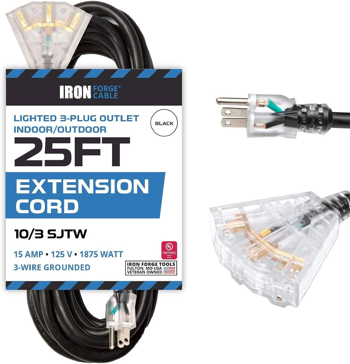 Yellow 15 AMP Outdoor Extension Cord with 3 Power Outlets V202000