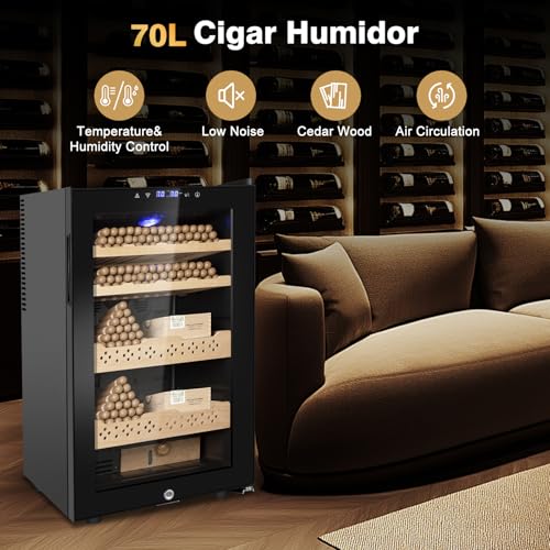 Electric Cooler Cabinet 35L with Temperature and Humidity Control, Spanish Cedar Wood Shelves and Safety Lock U7404