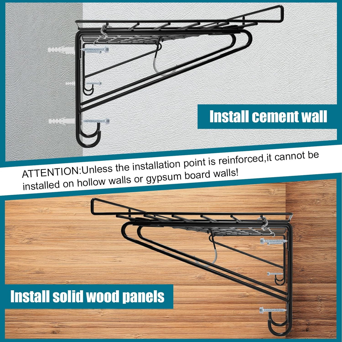 2-Pack Black Garage Wall Shelving with 6 Bike Hooks T290648