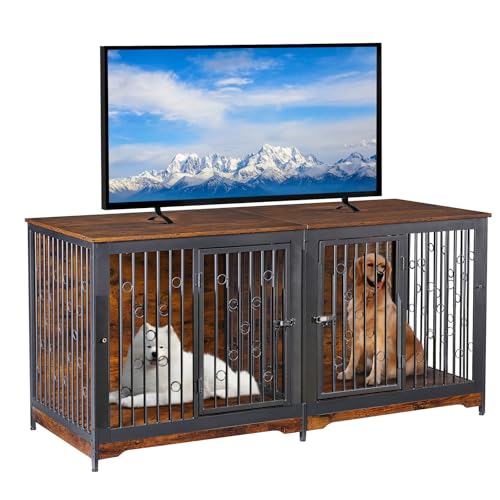 71'' Wooden Double Dog Crate Kennel Cage, Brown G338592