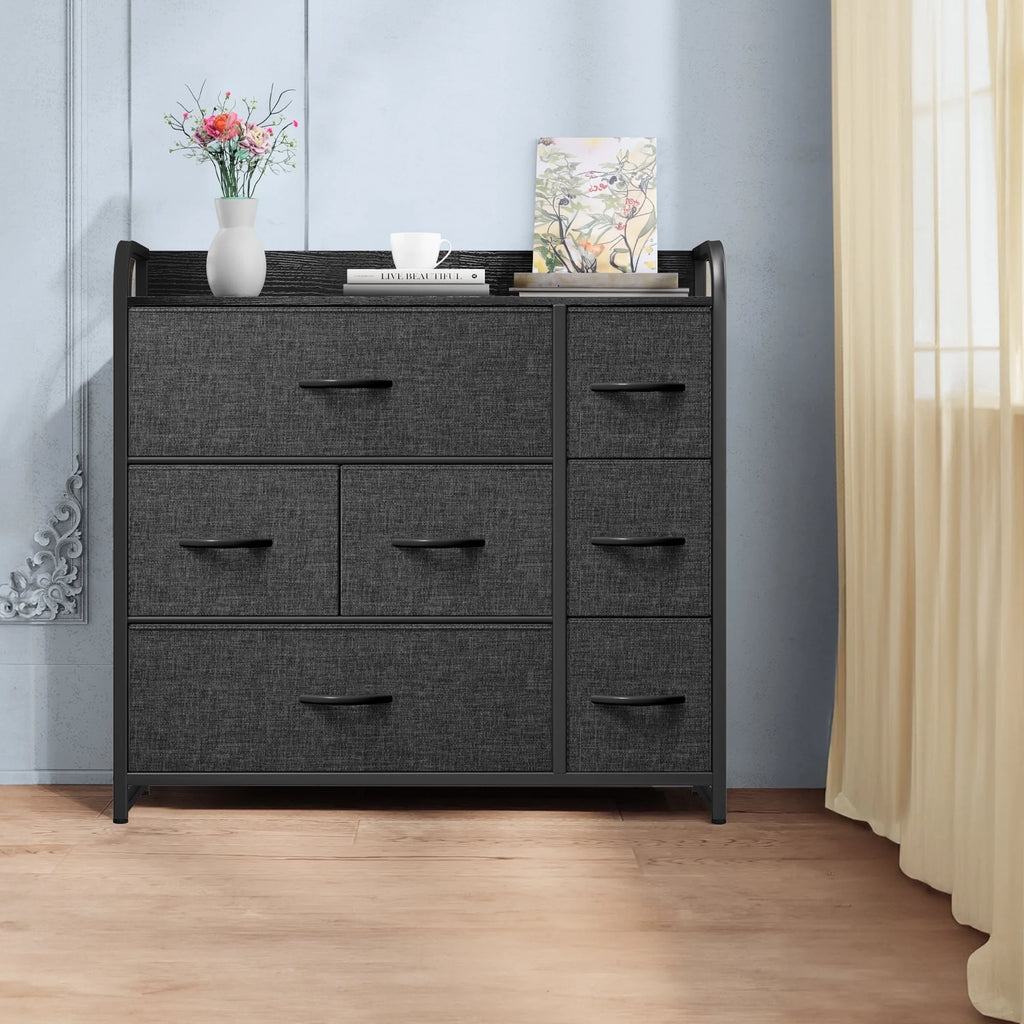 Light Gray 7 Drawer Fabric Dresser R238902