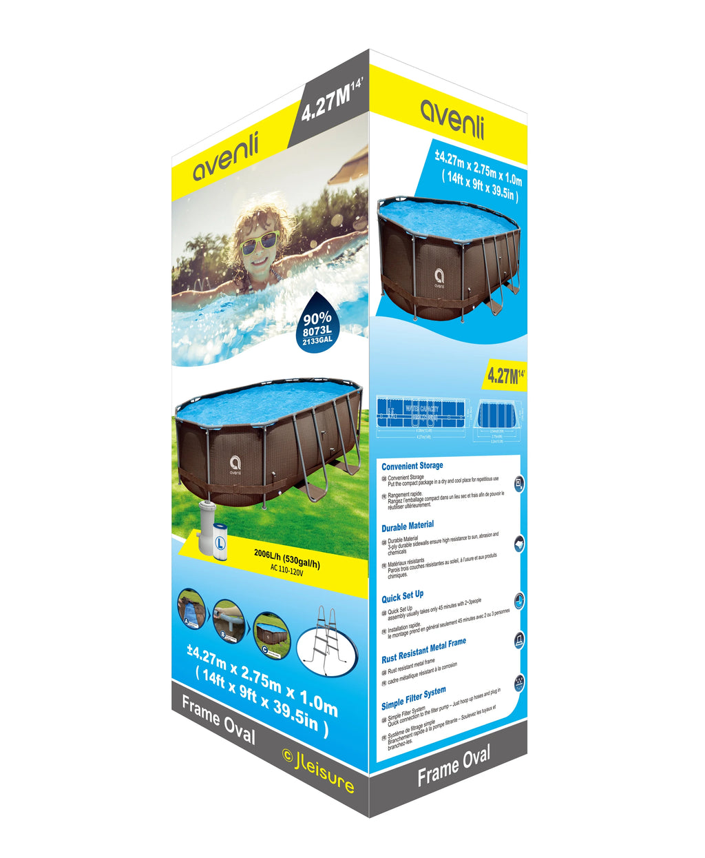 14 ft. Brown Oval Steel Frame Above Ground Swimming Pool L6669