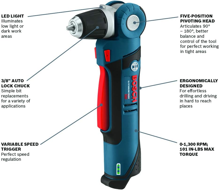 12V Max 3/8 In. Right Angle Drill/Driver Kit with 2.0Ah Lithium Ion Battery R122720
