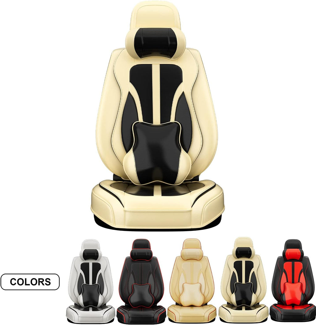 5PCS H7 Front and Back Car Seat Covers with Water Proof Nappa Leather (Full Set, Black&Red line) L7203